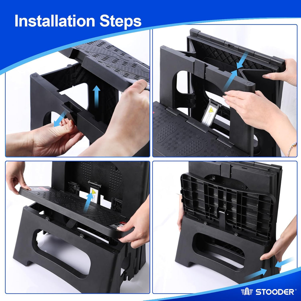 Folding Step Stool, 2-Step 8" 17", Non-Slip, 300lb Capacity | No Assembly, Stable A-Frame, Safety Lock, Anti-Slip Rubber Feet, Collapsible Stool for Kitchen Bathroom Bed RV Offic Garden