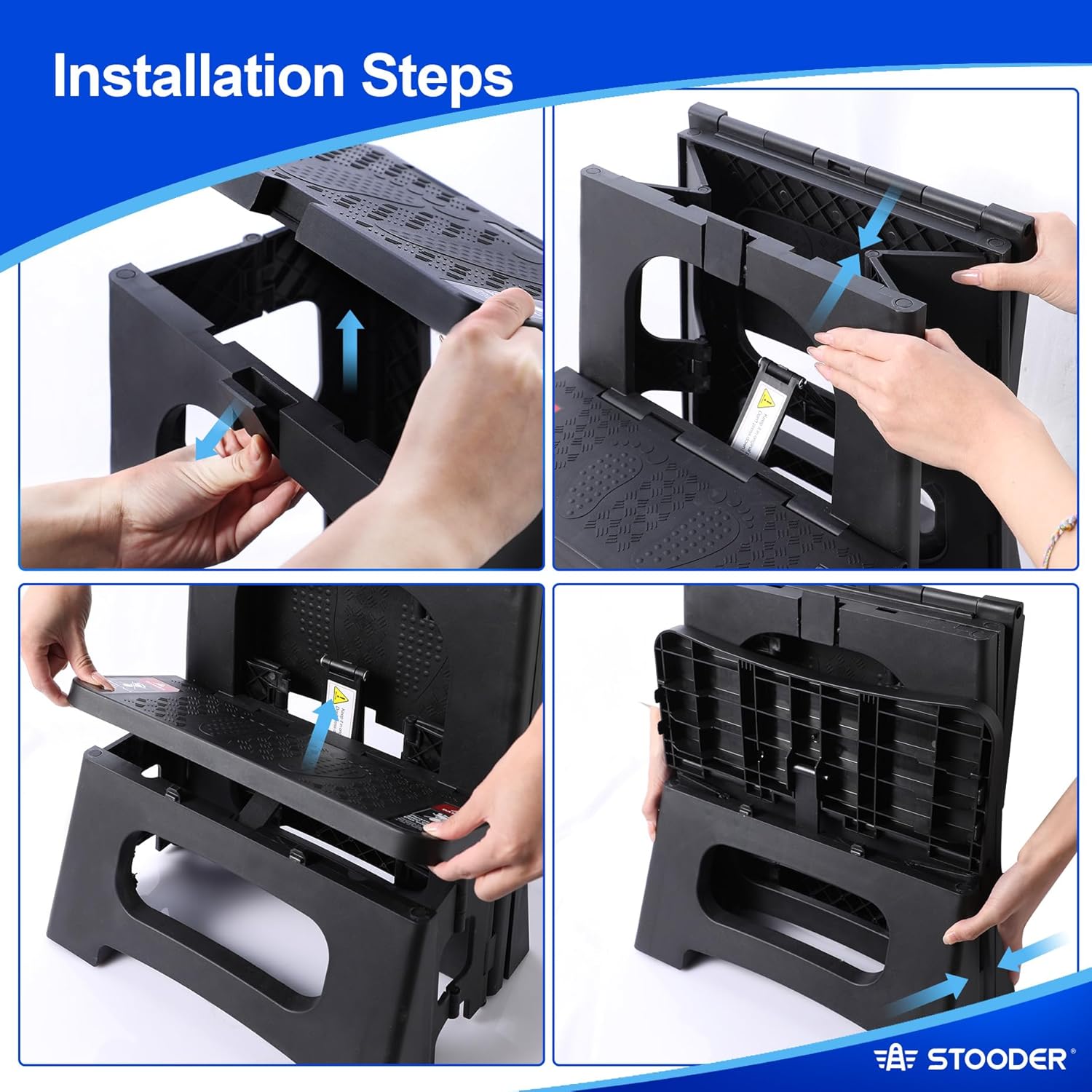 Folding Step Stool, 2-Step 8" 17", Non-Slip, 300lb Capacity | No Assembly, Stable A-Frame, Safety Lock, Anti-Slip Rubber Feet, Collapsible Stool for Kitchen Bathroom Bed RV Offic Garden