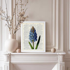 Poster Master Dictionary Art Poster - Blue Hyacinth Print - Flower Art - Floral Art - Gift for Men, Women & Florist - Minimal Decor for Bedroom, Office, Dorm or Flower Shop, 11x14 White Framed
