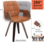 Set of 4 Mid Century Modern Chairs - Swivel Dining Chairs with Arms and Curved Back, Faux Leather Reception Room Chairs, Ideal for Kitchen/Living Room/Reception/Desk (Walnut Brown)