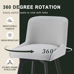 SAECKBERG Swivel Bar Stools Set of 3, 26''H Upholstered Barstools with Backs, Modern Counter Height Bar Stool Chairs for Kitchen Island, Metal Legs, Light Gray Fabric Counter Stools