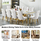 94" White Dining Table for 6-10, Modern Rectangular Kitchen Table with Faux Marble Table Top and Double U-Shaped Gold Stainless Steel Base, Large Long Dinner Table for Kitchen Dining Room