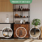 71" Tall Bar Cabinet with Wine Rack & Storage Shelves, 3-Tier Freestanding Backers Rack with Barn Door, Metal Structure Coffee Bar Table for Kitchen Dining Room, Retro Color