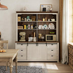 Bobve 78 * 67" Large Farmhouse Pantry Cabinet with Countertop, Buffet Cabinet,Tall Kitchen Hutch with Partitions and 6 Drawers,Suitable for Kitchen,Dining Rooms,Easy to Assemble