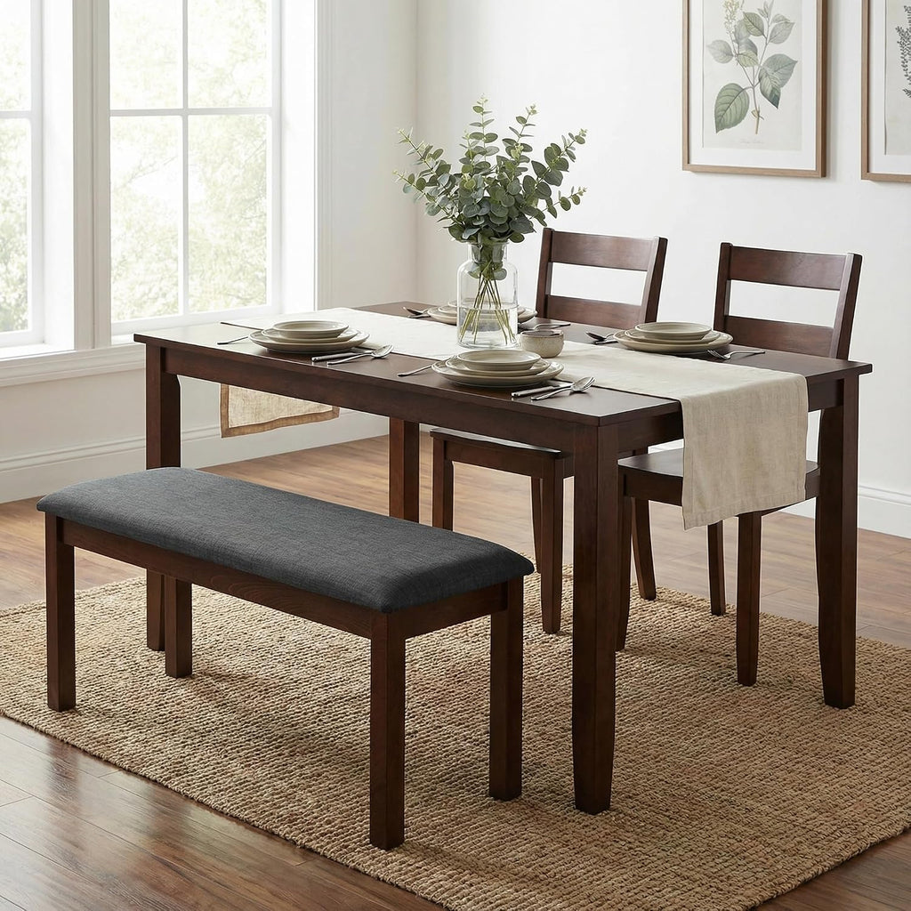 Cortesi Home Rosco Dining Bench in Charcoal Fabric, Walnut Finish 40"