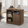 File Cabinet with Sliding Door, 32'' Fluted File Cabinet with Open Adjustable Shelves, Wood Filing Cabinet for Home Office, Black Walnut
