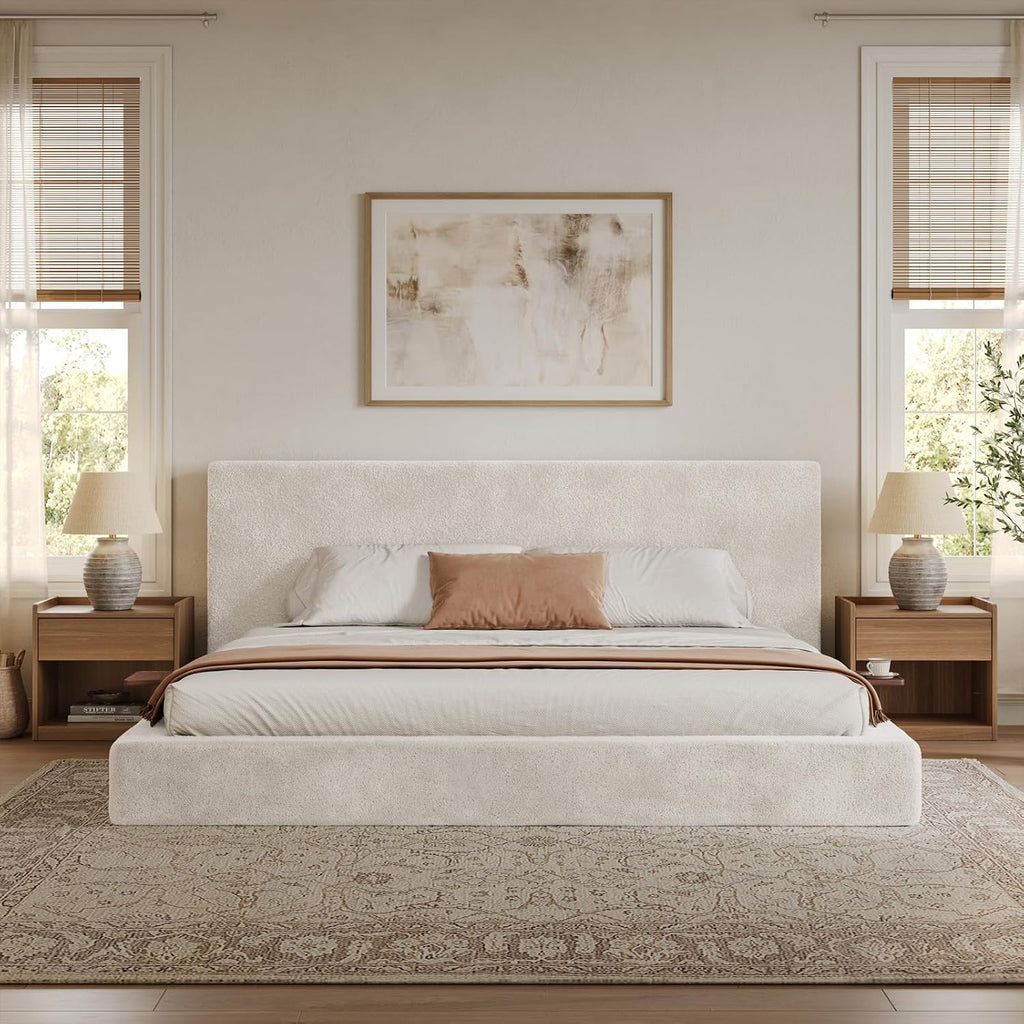 VMU King Size Upholstered Platform Bed Frame with Headboard for Bedroom