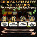 4 Pcs Bar Spoon Cocktail Mixing Spoon Set – Rose Gold Spoons with Elegant Twisted Spiral Handle, Good for Cocktails, Iced Tea, and Coffee Drinks – Durable Stylish Stainless Steel Stirring Spoons