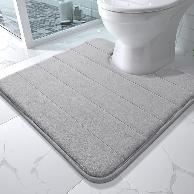 Yimobra Memory Foam Toilet Bath Mat U-Shaped, Soft and Comfortable, Super Water Absorption, Non-Slip, Thick, Machine Wash and Easier to Dry for Bathroom Commode Contour Rug, 24 X 24 Inches, Gray