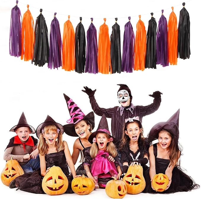 Black-Purple Orange Halloween Party-Decorations Tassel-Garland - 15pcs Graduation 2025 Supplies Tassels, Birthday Wedding Baby Bridal Shower Decor Panduola
