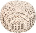 · REDEARTH · Round Pouf Ottoman - Hand Knitted Boho Poof Footrest - Ivory