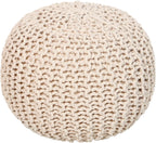 · REDEARTH · Round Pouf Ottoman - Hand Knitted Boho Poof Footrest - Ivory