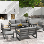RoyalCraft 2 Pieces Aluminum Outdoor Patio Ottoman Set, Outdoor Foot Stools with Thick Cushion, Small Seat Furniture for Porch Balcony Backyard, Grey