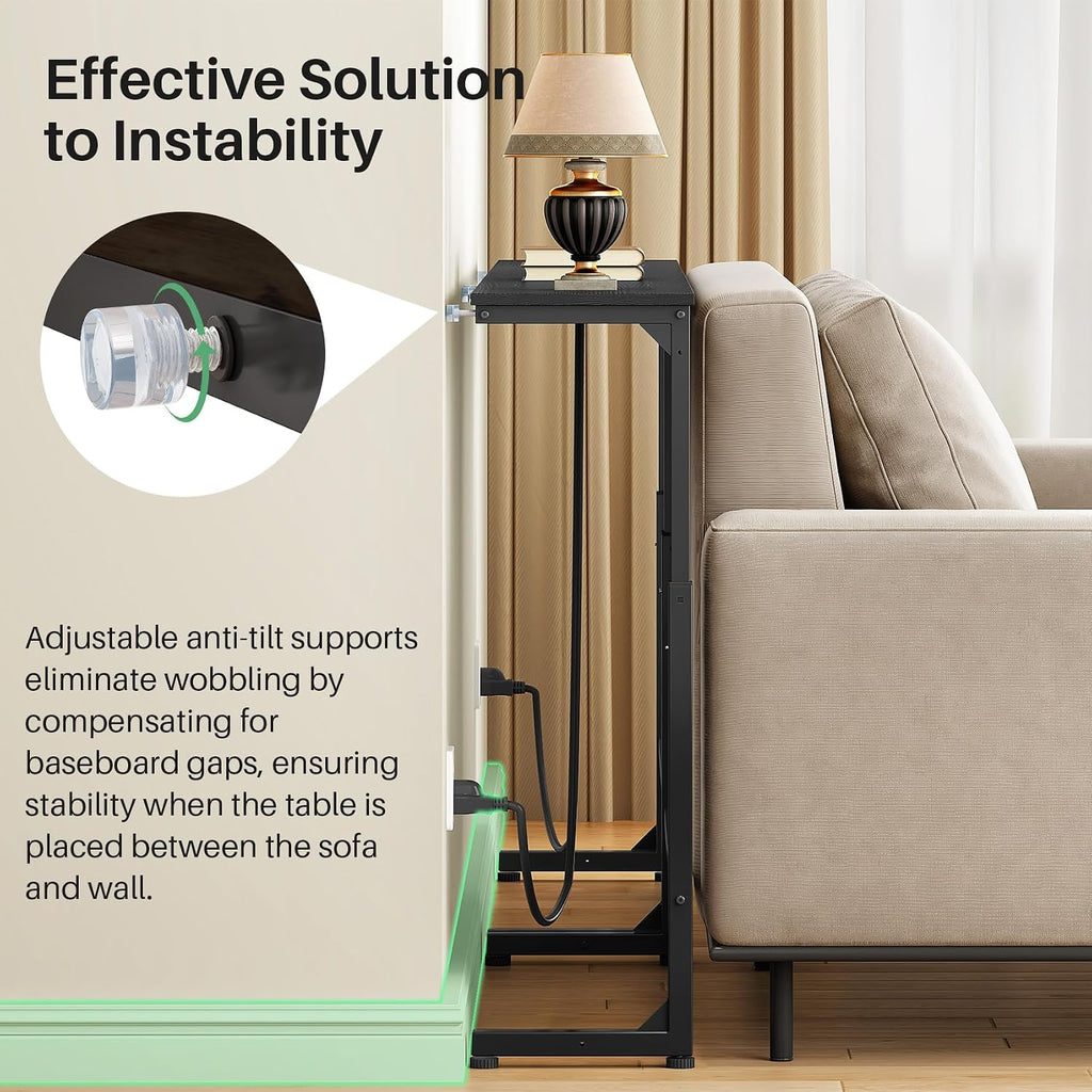 Kitstorack 2-Pack Black Console Table, 7.9" Deep Panel, Adjustable Height (25"-33") & with 2 Power Outlets, Behind Sofa Couch Table, Use Together or Separately - 78.8" Total Long