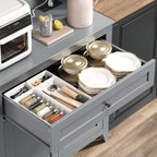 GarveeHome 63'' Pantry Cabinet with 4 Hooks, Kitchen Storage Cabinet with Charging Station, Coffee Bar Table for Living Room, Dining Room, 1 Large Drawer, Adjustable Shelves, Grey