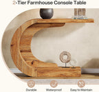 Tribesigns 43.3" Farmhouse Console Table for Entryway, Unique C-Shaped Rustic Sofa Table Behind Couch with Storage for Living Room, Hallway, Entry, Entrance, Foyer, Easy Assembly, Natural Brown