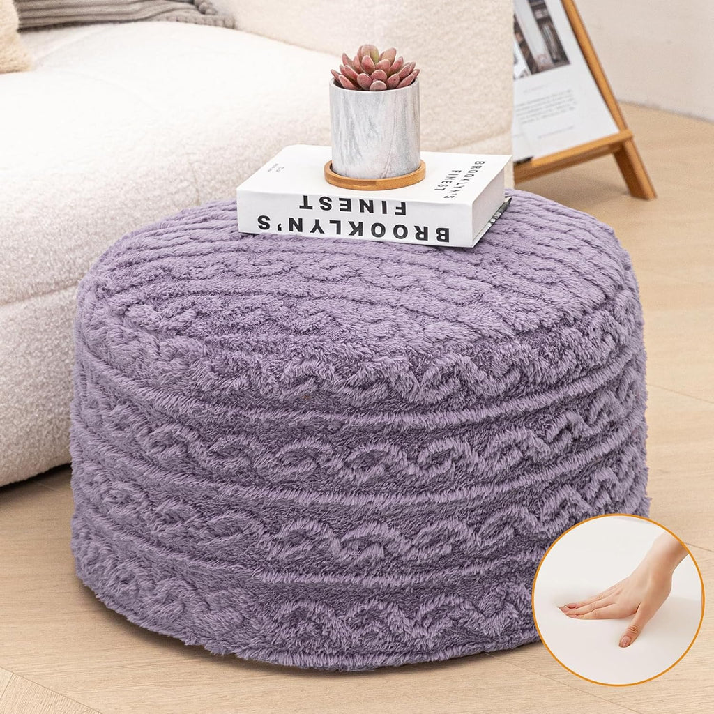 Pouf Ottoman Stuffed 20x20x12 Inches Floor Pouf Plush Fiber Ottoman Foot Rest Under Desk Foot Stool for Living Room Bedroom (Purple)
