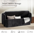 HULALA HOME 61" Bedroom Storage Bench with Low Backrest, Black | Upholstered Chenille End of Bed Bench, Large Storage Ottoman with Seating for Living Room