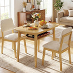 Giantex Dining Table Set for 2, Space Saving Kitchen Table and Chairs Set w/Rubber Wood Frame, Storage Rack, Padded Seats & Backrests, Dinette Set for Small Space, Apartment, Dining Room, Natural