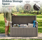Outdoor Bench with Storage, Waterproof Garden Storage Bench, 100 Gallon Lockable Resin Deck Box, Weatherproof Bench Seating for Patio Yard Cushions Tools, Grey