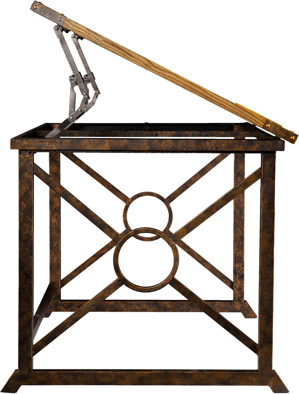 SEI FURNITURE Knightley Tilt Top Drafting Table - 51.5 inch Wide - Oak Wood Finish w/ Antique Brass, Brown