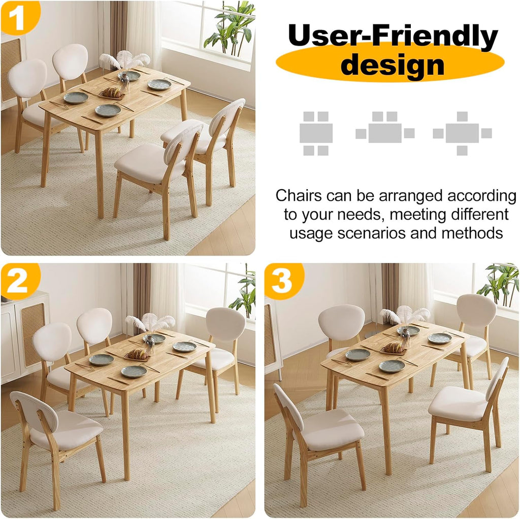 Karl home 5-Piece Dining Table Set for 4, Solid Wood Frame, Nature | Mid-century modern dining table with chairs, padded seats & backrests,compact design, for kitchen/small apartment/dining room