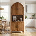 76" Tall Arched Kitchen Pantry,Large Storage Cupboard with Fluted Doors,Microwave Shelf,Modern Wooden Buffet Sideboard,Adjustable Shelves,Cabinet for Dining,Living Room,Walnut