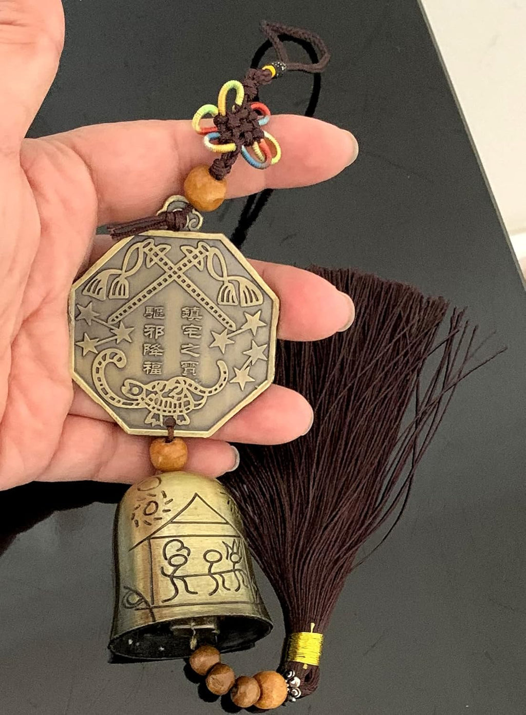 Traditional Lucky Feng Shui Wind Chime Bell Hanging Ornament Decoration for Protection Success Peace and Wealth (Bagua)