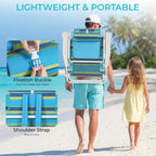 TLSUNNY 25" W Low Beach Chair for Adults W/5-Position Lay Flat & Cooler Pouch, Folding Backpack Beach Chair W/Headrest, Storage Bag, Towel Bar, Foot Mat, for Camping,350LBS(2, Blue/Green, 8.9″)