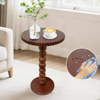 Slot Edge Round Side Table - Small Space Accent Table w/Solid Wood Leg - 12" Modern Drink Table, Nightstand for Bedroom, Living Room, Office & Tight Corners (Brown)