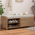 Ball & Cast Entryway Storage Bench with Shutter Doors, 43.3" Wooden Shoes Organizer, Modern Movable Upholstered Seat Entryway Shoe Rack Cabinet for Hallway Living Room, Natural White