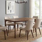 DUOMAY Mid-Century Modern Walnut Color Dining Table, 63" Rectangular Kitchen Table with Solid Wood Legs, Curved Edges, 6-Person Table for Dining Room Living Room Kitchen