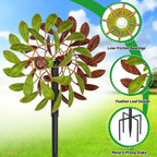 Metal Garden Wind Spinners Outdoor, 360 Degrees Kinetic Yard Windmills Garden Decor for Outside, Wind Sculptures & Spinners for Lawn Patio Ornaments(Brown+Green)