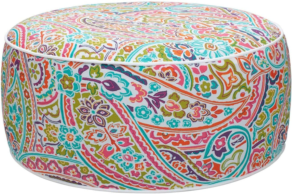 FUNHOME Inflatable Stool Ottoman Footrest with Handle, All Weather Footrest Seat D20 xH9, Water Repellent Footstool Pouf for Home Patio Garden and Camping Use-Melora Paisley