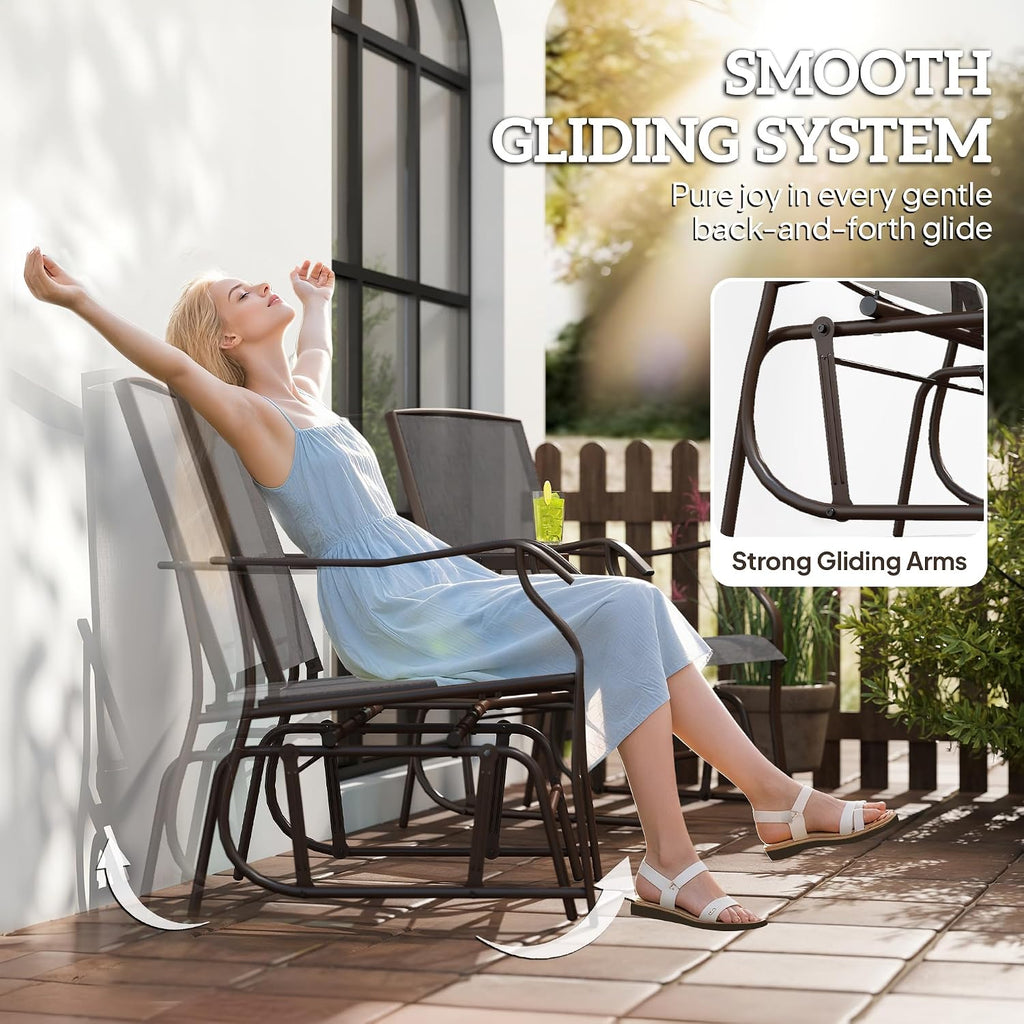 Outsunny Outdoor Glider Chair with Table 2-Seat Patio Loveseat Gray | Rocking Chair Swing Love Seat, Breathable Sling, Backyard Garden Porch