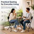 2 Pack Folding Stool with Back, 17 Inch Small Folding Chair, Black Stool with Padded PU Seat, Portable Foldable Stool Chair for Kitchen, Camping, Outdoor, Extra Seating, Black