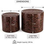 Round Nesting Coffee Table Set of 2, Modern Circle Accent End Table | Wooden Side Table, Small Drum Center Table, Natural Swirl Grain Rustic Side Set for Living Room, Small Space, No Assembling