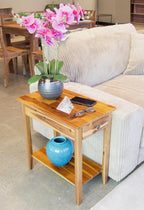 2-Tier Solid Acacia Recliner Table w/Drawer (Natural)