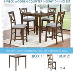 5 Piece Dining Table Set for 4, Solid Wood Square Dining Table Set, Counter Height Kitchen Table Set with Square Table and 4 Upholstered Chairs, X-shaped Backrest for Small Space, Walnut