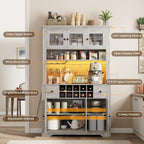 GAOMON 69" Pantry Cabinet with LED Light & Charging Station, Kitchen Pantry Storage Cabinet with Drawer & Adjustable Shelves, Coffee Bar Table for Kitchen Room, Living Room, Dining Room, Grey