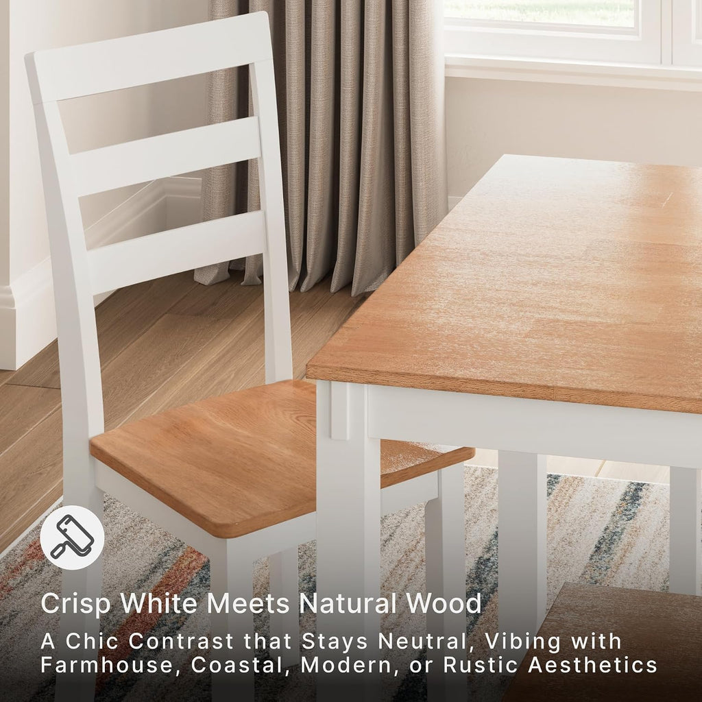 Signature Design by Ashley 6-Piece Dining Table Set with Bench and Chairs | Solid wood frame, Rubberwood, MDF, Wipe-clean mango wood veneer, 2-tone farmhouse style, Gesthaven Series
