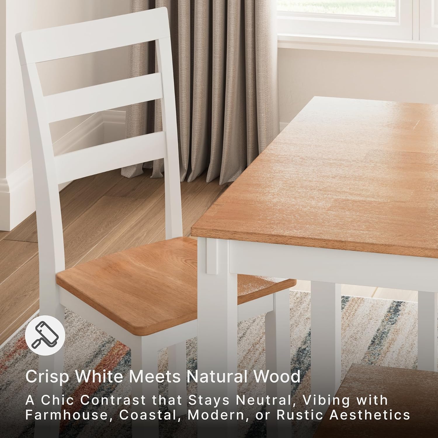 Signature Design by Ashley 6-Piece Dining Table Set with Bench and Chairs | Solid wood frame, Rubberwood, MDF, Wipe-clean mango wood veneer, 2-tone farmhouse style, Gesthaven Series