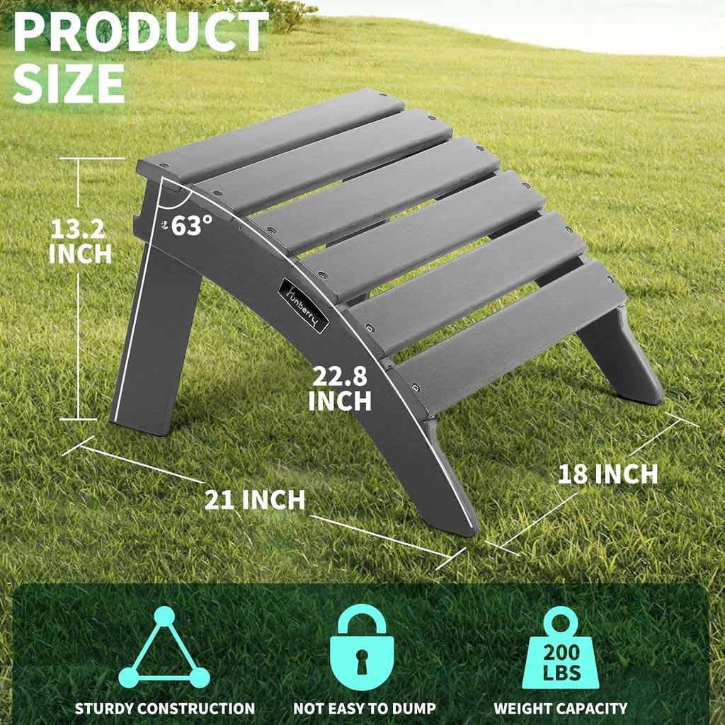 Folding Adirondack Ottoman Set of 2, Outdoor Foot Rest, Patio Footstool | Portable, HDPE All Weather, Easy Storage, No Rot or Rust or Crack, Fade Shield, Save Space, Easy-Clean for Indoor or Outdoor