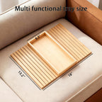 Bamboo Couch Arm Tray Table, Foldable Sofa Rest with Non-Slip Base Portable Armchair Cup Phone Holder for Drinks, Remote, Snacks Fits Most Recliners Couches, Easy-Clean Surface(Bamboo)