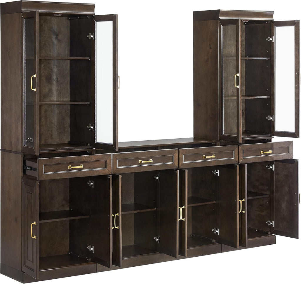 Crosley Furniture Stanton 3-Piece Sideboard Buffet Cabinet and Glass Door Kitchen Storage Pantry Set, Coffee