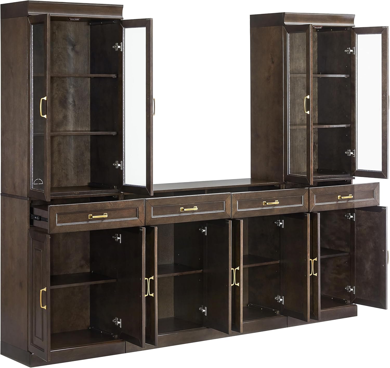 Crosley Furniture Stanton 3-Piece Sideboard Buffet Cabinet and Glass Door Kitchen Storage Pantry Set, Coffee