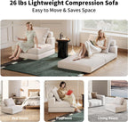 Folding Sofa Bed, 3-in-1 Convertible Sleeper Chair Bed with Pillows, Foldable Floor Couch with High-Density Foam, Futon Small Couch for Living Room Bedroom Lounge, Single, White