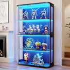 BROTTAR Large Rounded Display Cabinet with Glass Door & Lights, Black