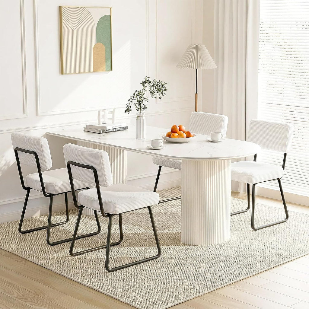 Velvet Dining Chairs Set of 6, Upholstered Dining Room Kitchen Chair with Thick Cushion, Soft Backrest, Metal Legs, Mid Century Modern Accent Side Chair for Home Living Room Bedroom, White