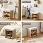 YMYNY Small Shoe Storage Bench with Cushion, 2 Tier Entryway Bench with Storage, Shoe Rack Bench for Entryway, Living Room, Hallway, Closet, Bedroom, 15.4L*11W*16.54H, Light Natural UHBD028R